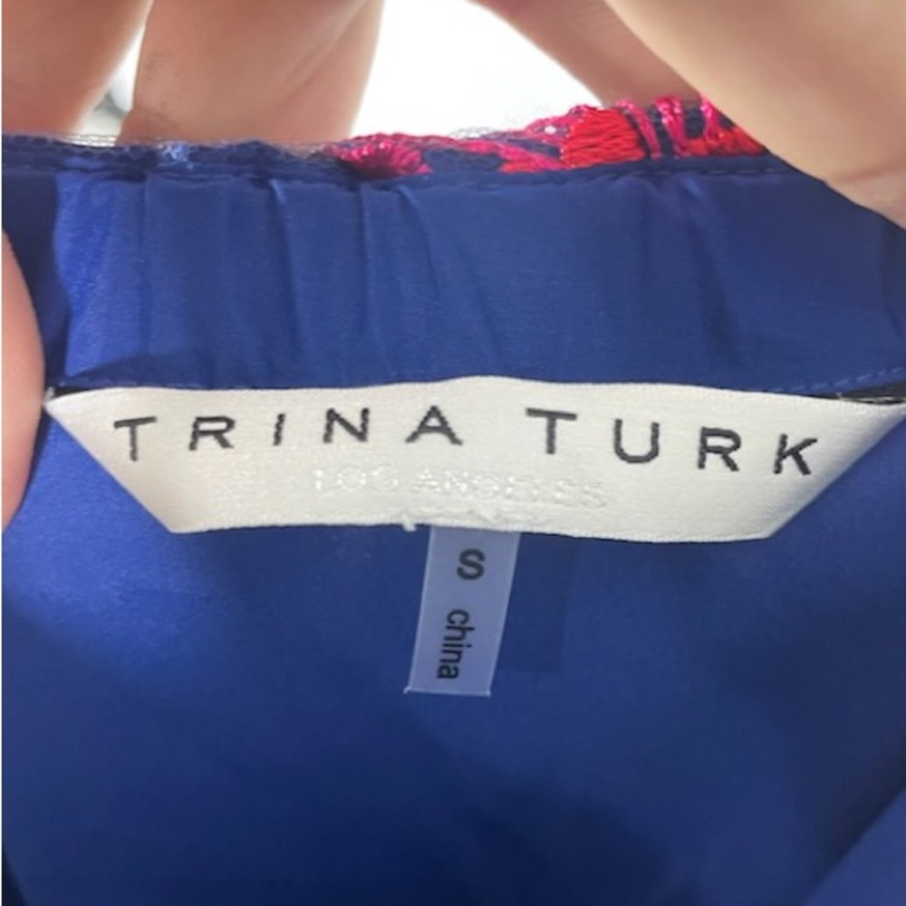 Trina Turk "Wisdom" Embroidered Off-The-Shoulder Dress - Pink Blue Size S - Picture 4 of 5